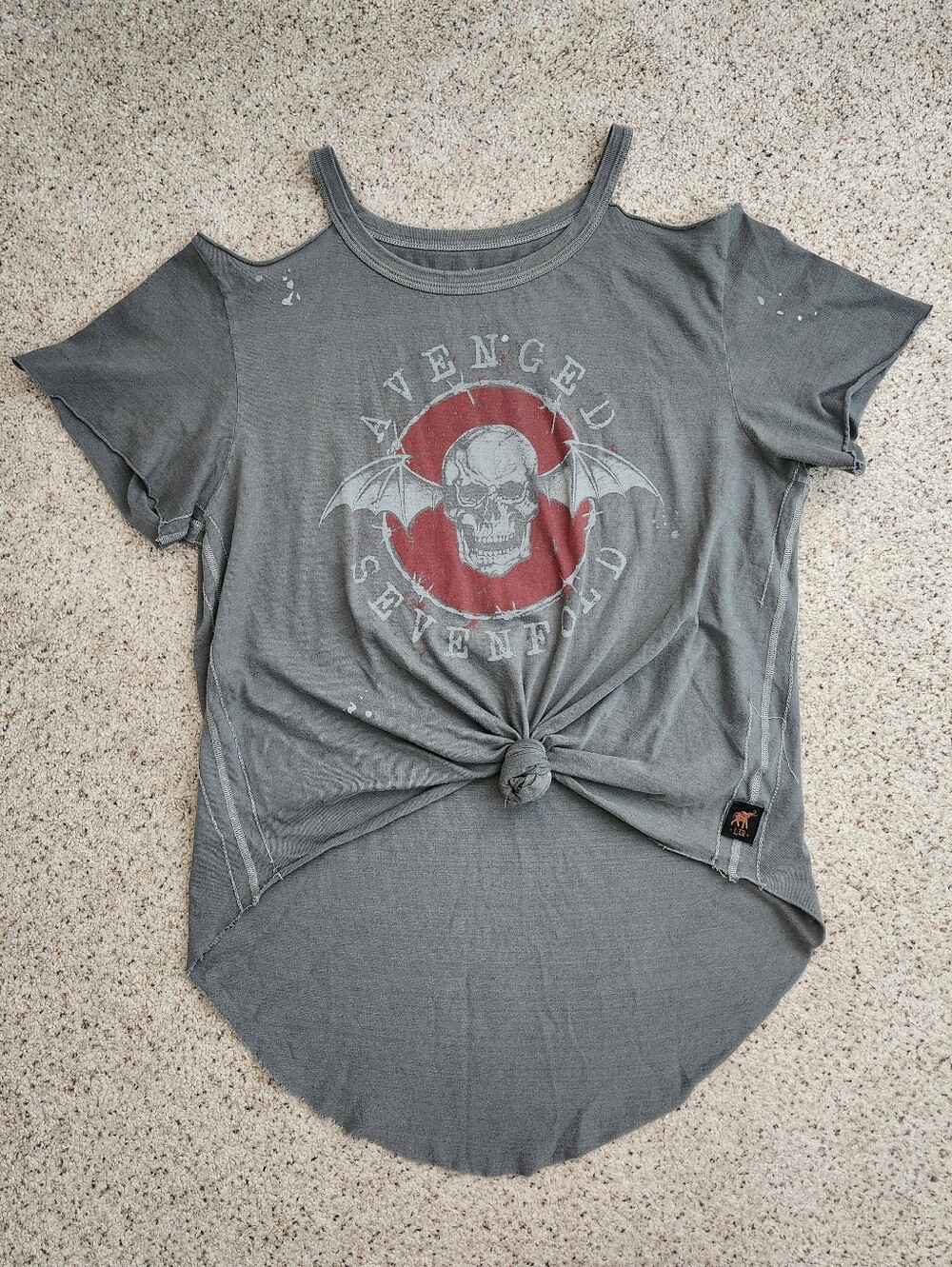 Trunk Ltd Gray Cold-Shoulder Avenged Sevenfold Tee with Red Logo